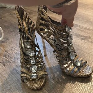 Gold Strappy Heels with Rhinestones